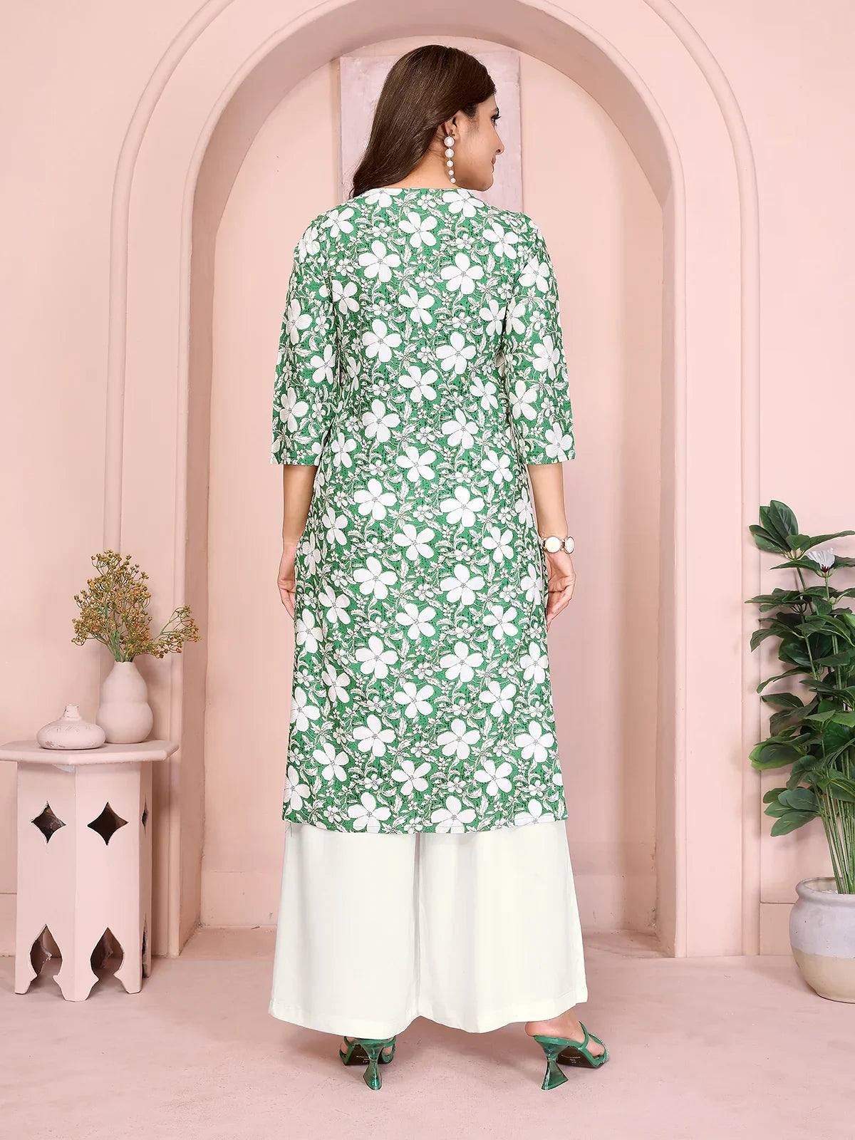 Buy Rayon Printed Straight Knee Length Kurta-Green
