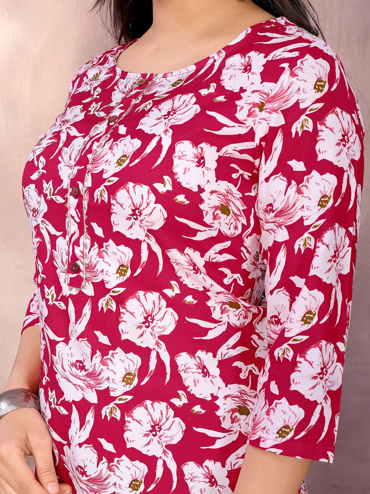 Buy Rayon Printed Straight Knee Length Kurta-Pink