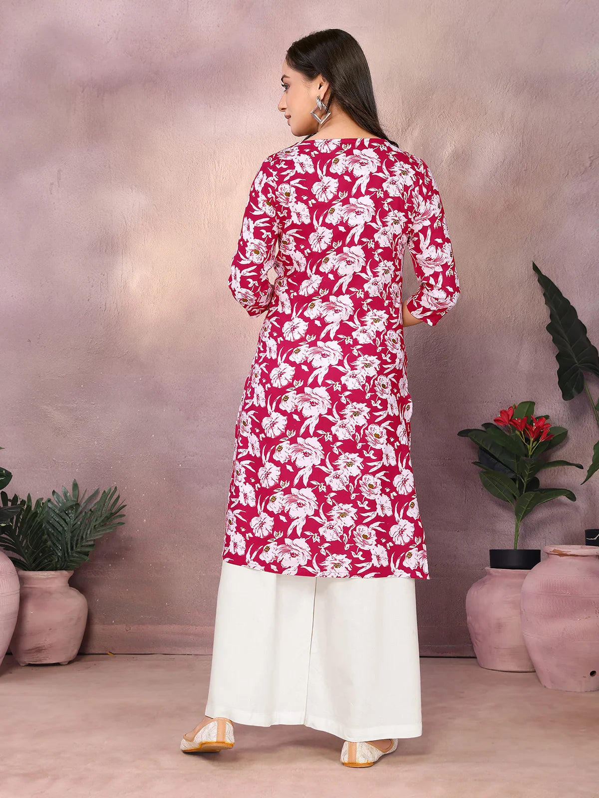 Buy Rayon Printed Straight Knee Length Kurta-Pink