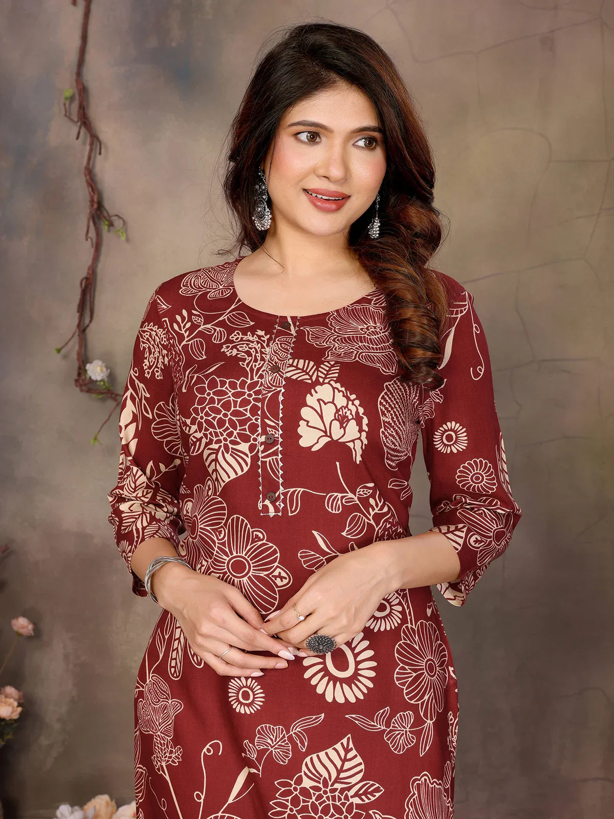 Buy Rayon Printed Straight Knee Length Kurta-Brown