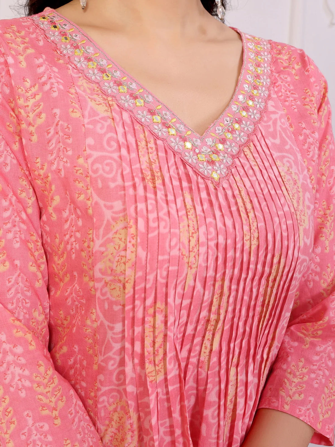 Buy Cotton Embroidered Anarkali Calf Length Kurta-Pink