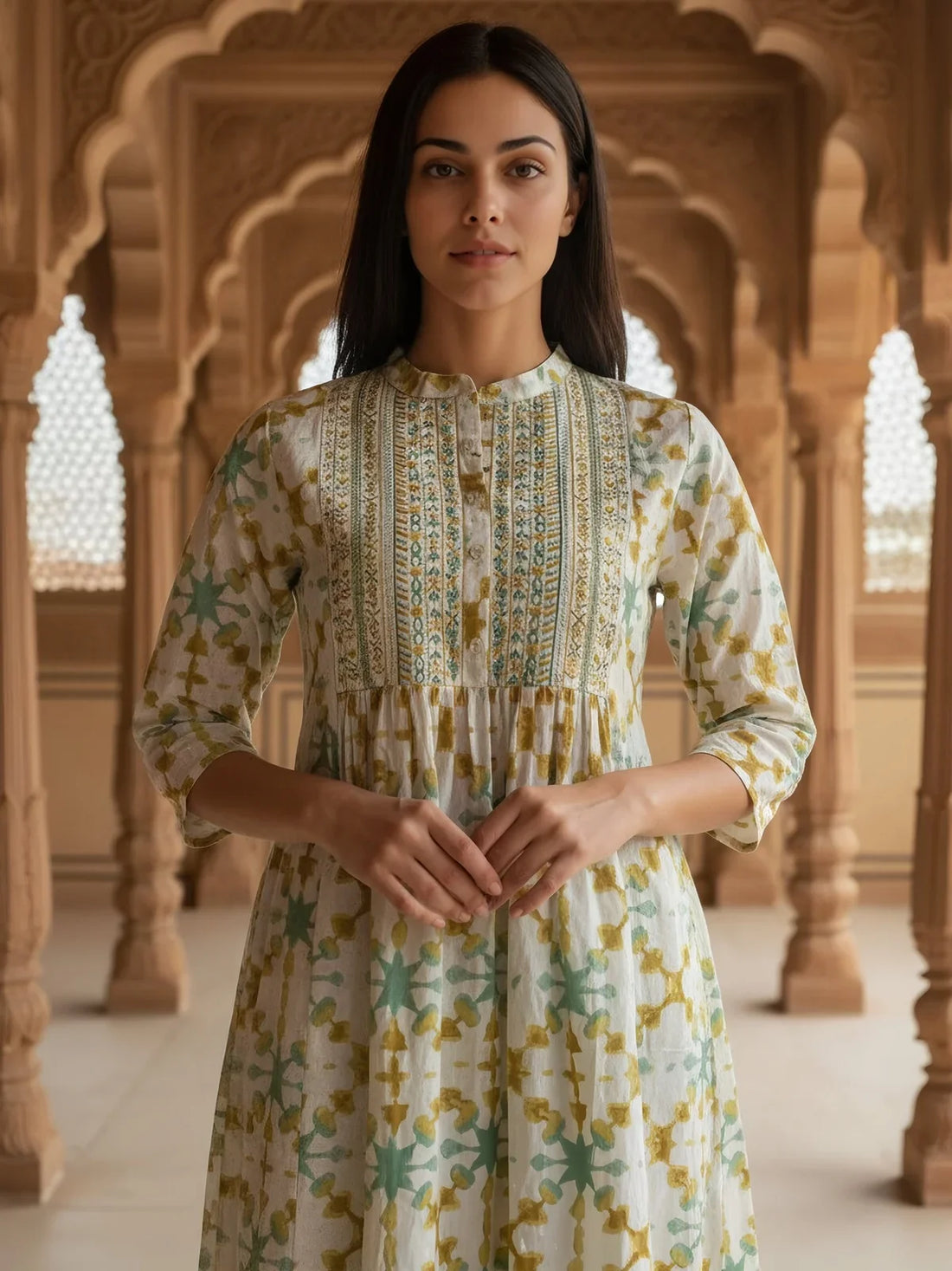 Buy Cotton Embroidered Flared Calf Length Kurta-Off White