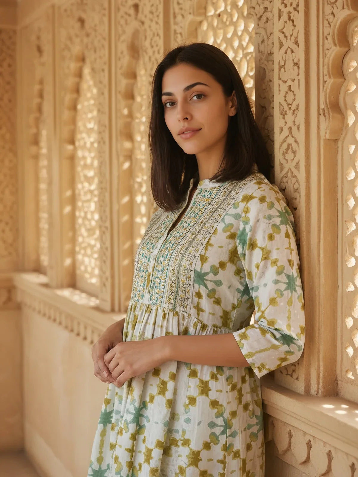 Buy Cotton Embroidered Flared Calf Length Kurta-Off White