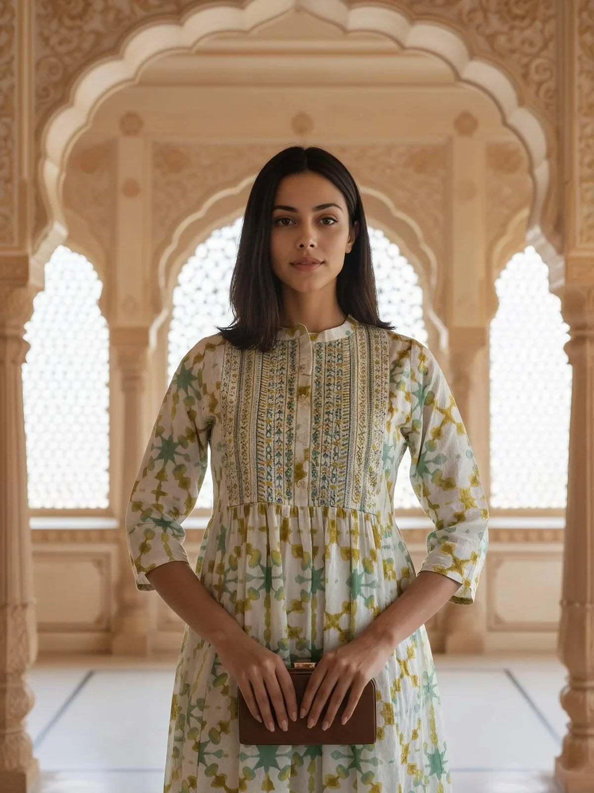 Buy Cotton Embroidered Flared Calf Length Kurta-Off White