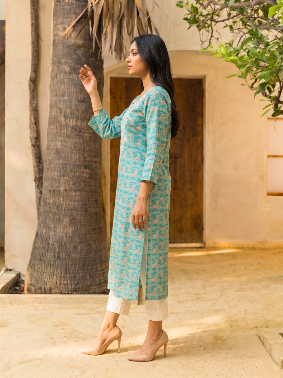 Cotton Embroidered Straight Calf Length Kurta