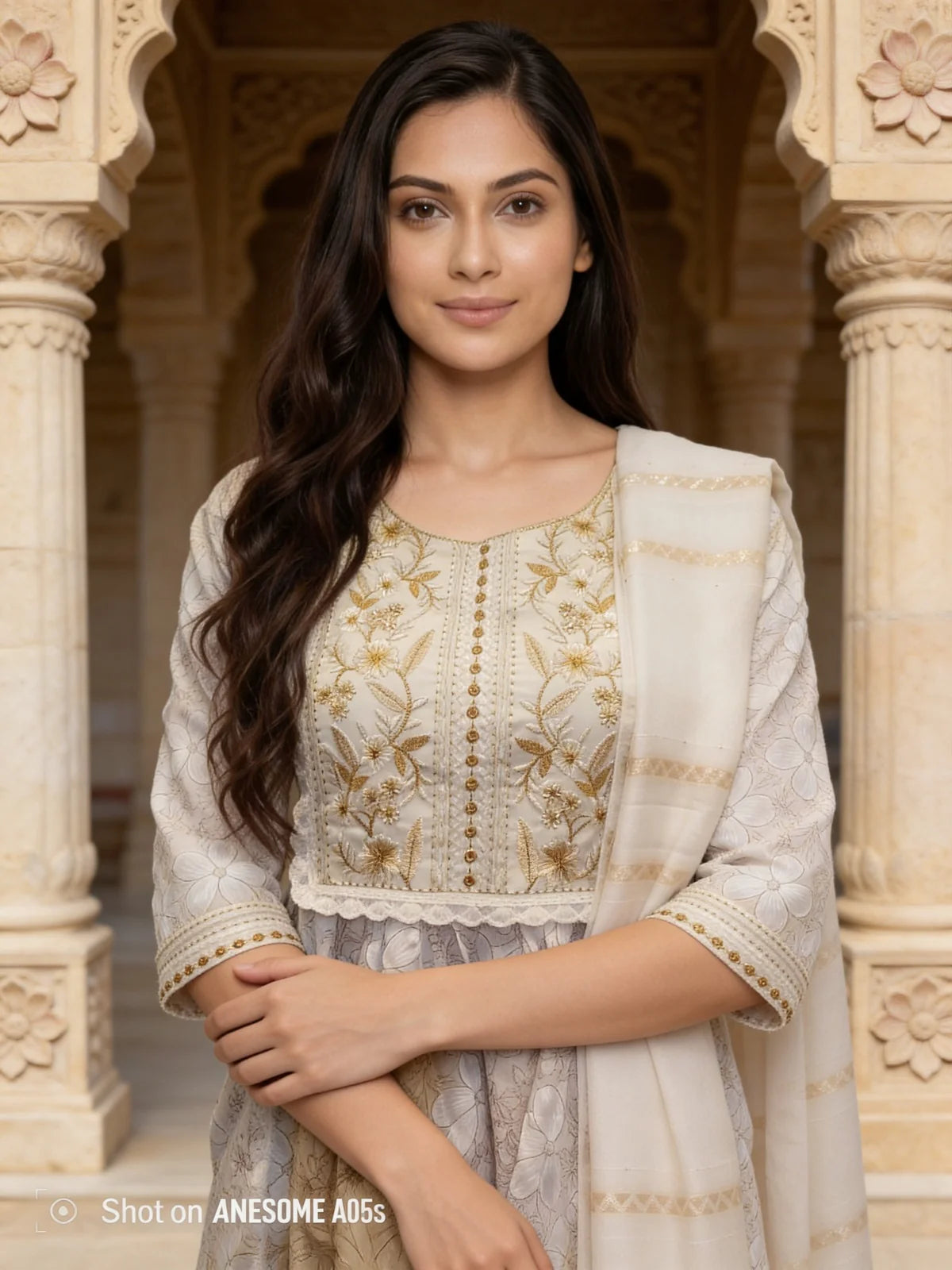 Buy Off White Rayon Embroidered Anarkali Calf Length Kurta Pant and Dupatta-Off White