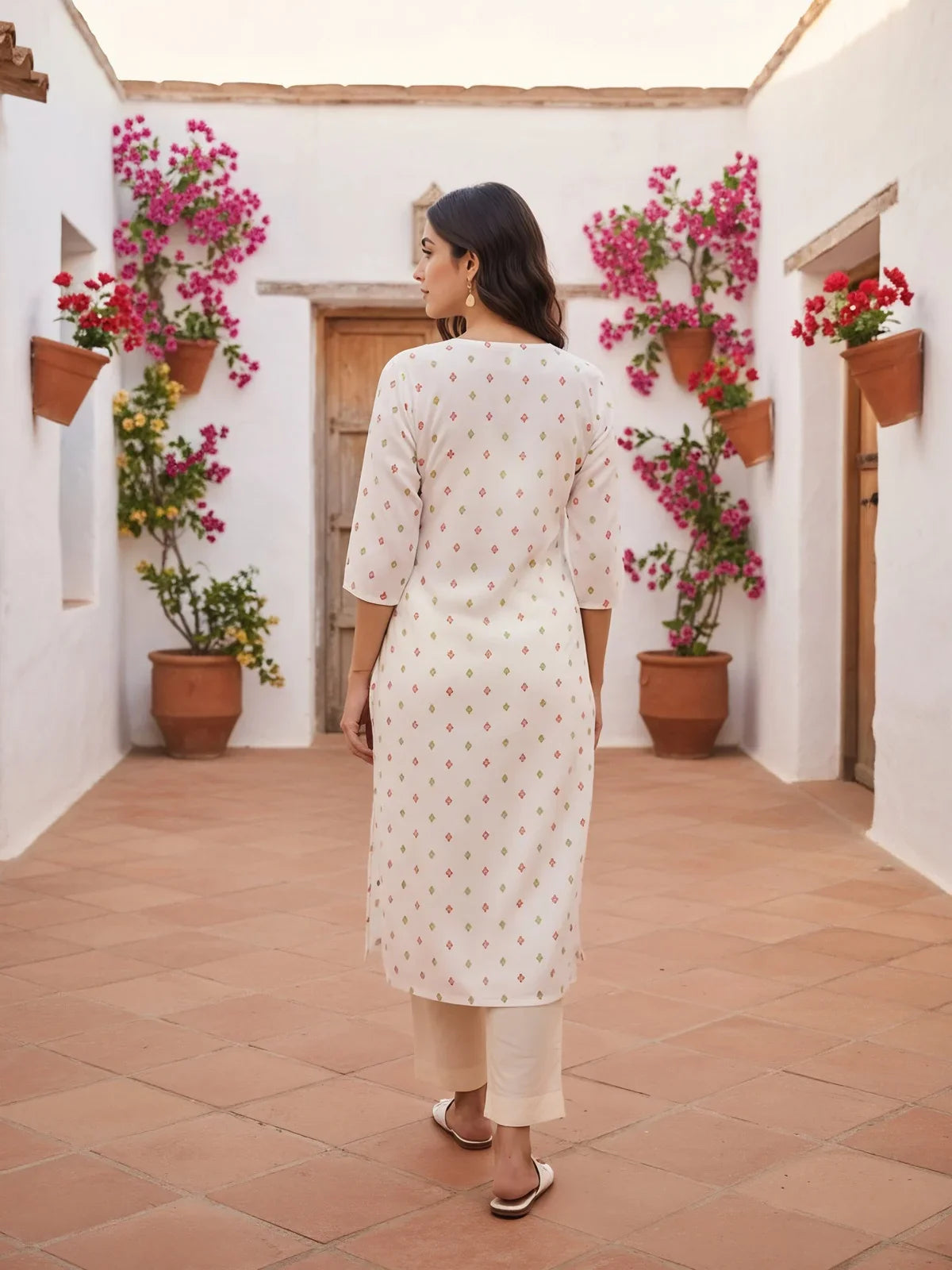 Buy Viscose Rayon Embroidered Straight Calf Length Kurta-White