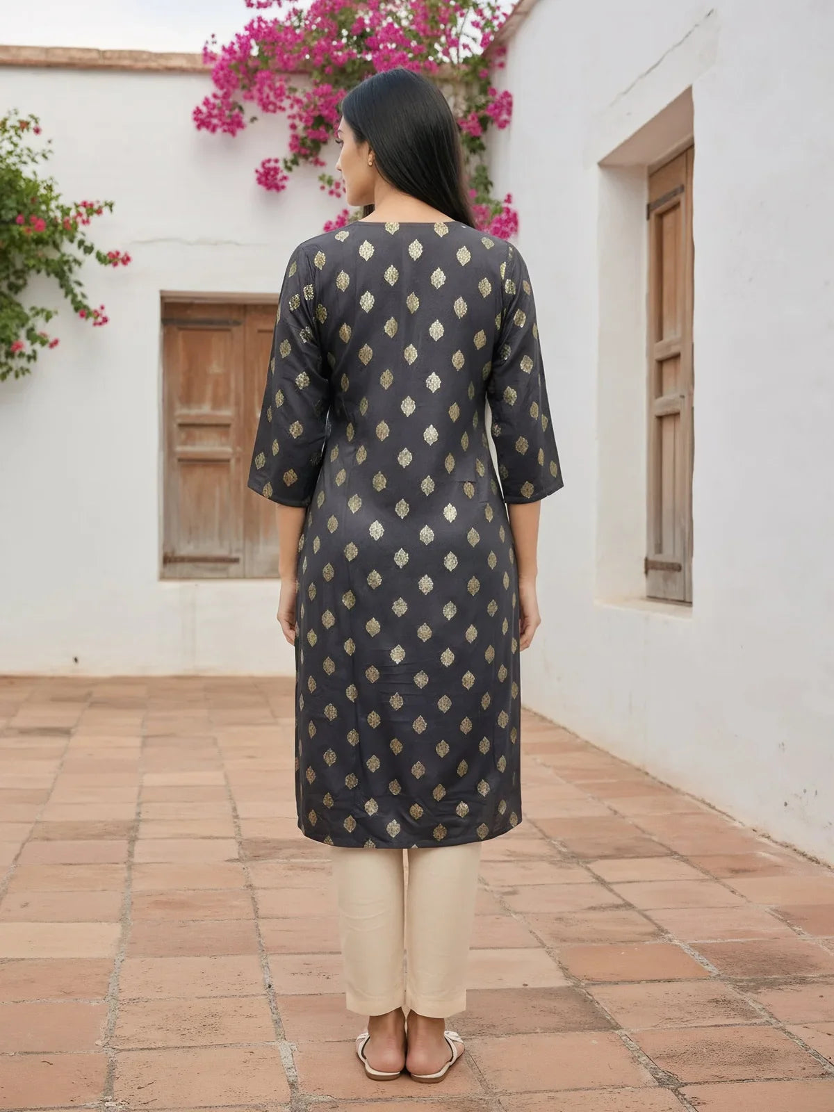 Buy Viscose Rayon Embroidered Straight Calf Length Kurta-Grey