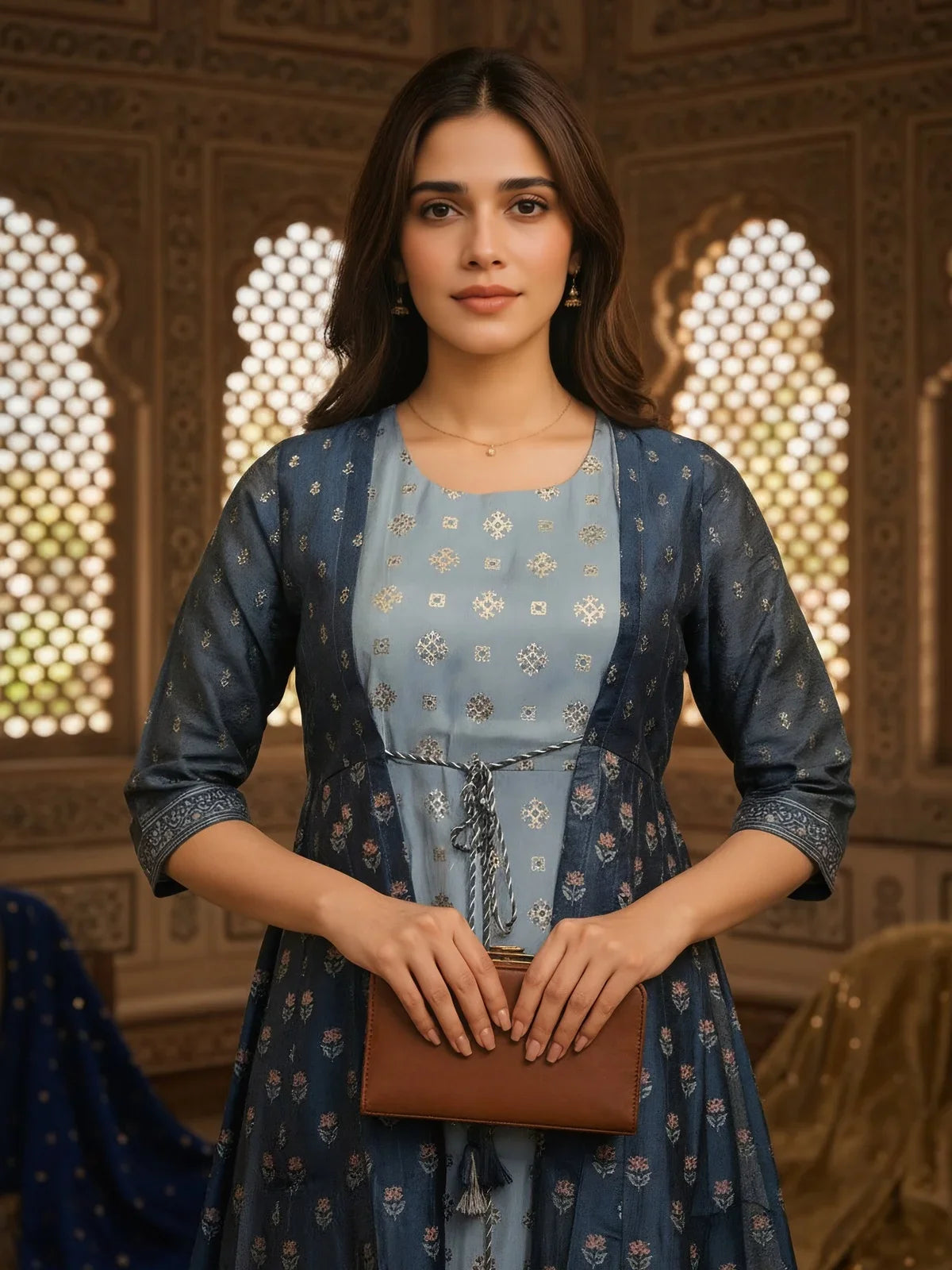 Buy Poly Viscose Printed Layered Calf Length Kurta-Teal