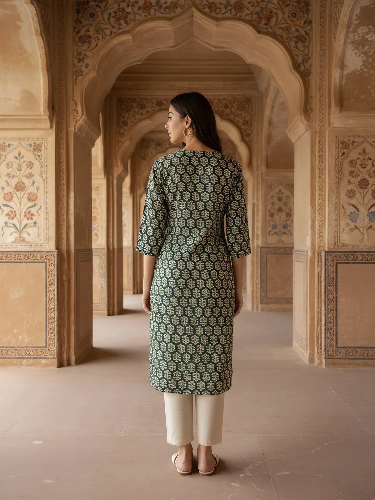 Buy Rayon Printed Straight Knee Length Kurta-Green