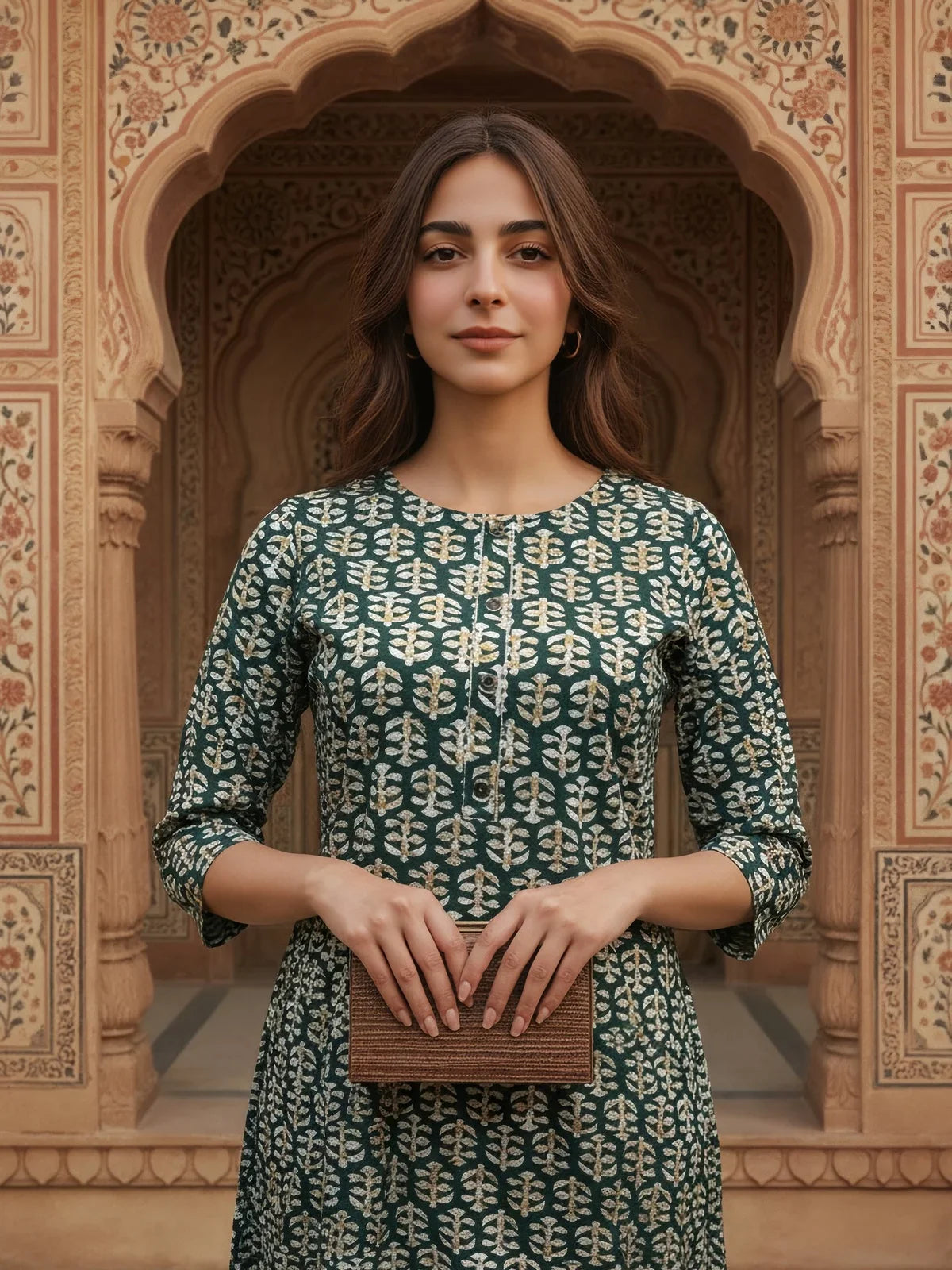 Buy Rayon Printed Straight Knee Length Kurta-Green