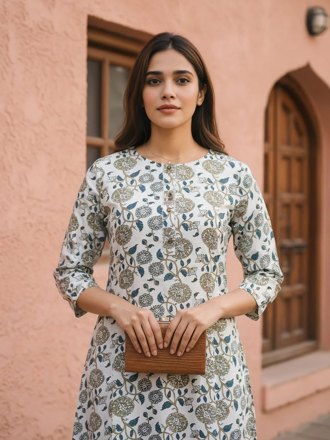 Buy Rayon Printed Straight Knee Length Kurta-Off White