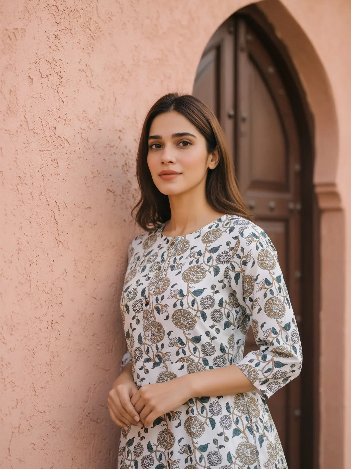 Buy Rayon Printed Straight Knee Length Kurta-Off White