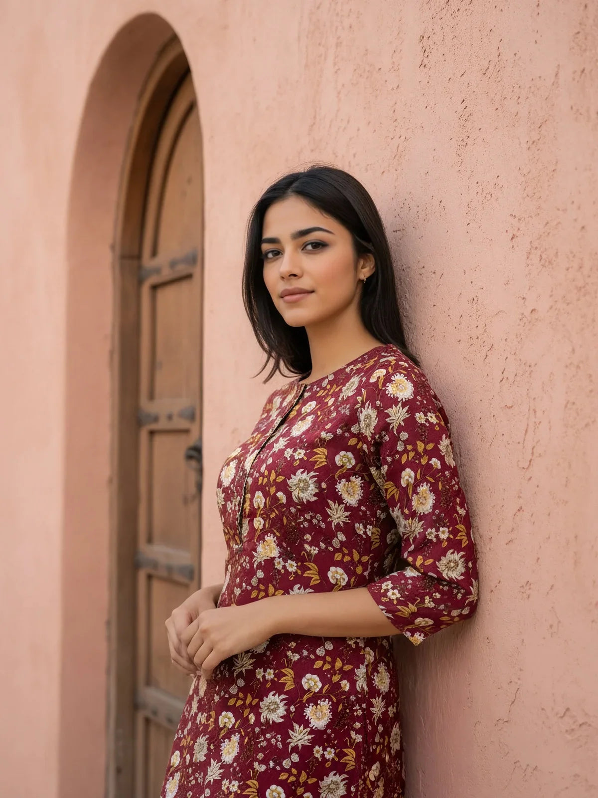 Buy Rayon Printed Straight Knee Length Kurta-Maroon