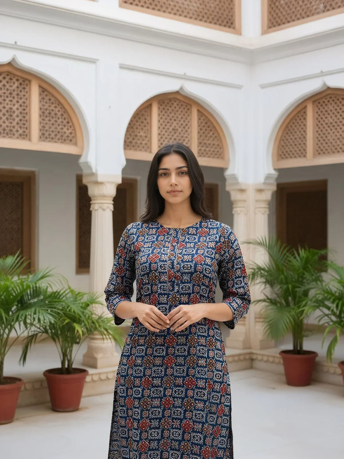 Buy Rayon Printed Straight Knee Length Kurta-Blue