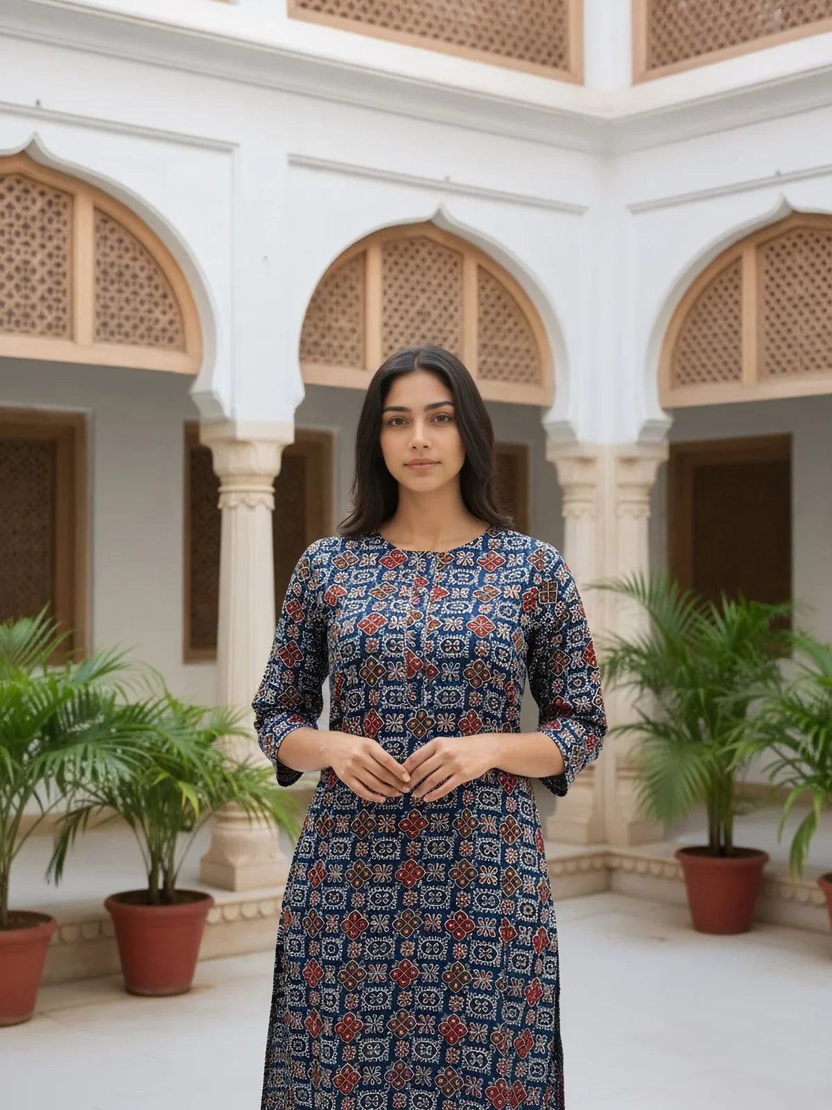 Buy Rayon Printed Straight Knee Length Kurta-Blue