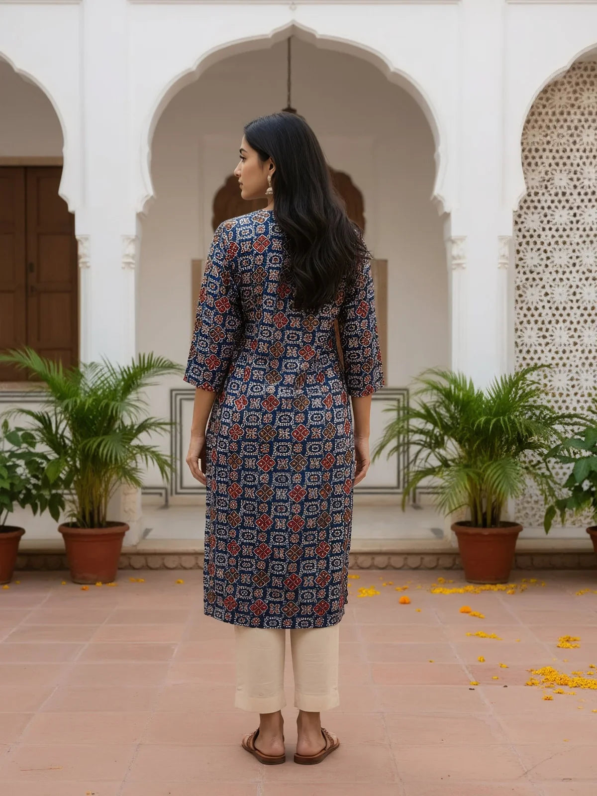 Buy Rayon Printed Straight Knee Length Kurta-Blue