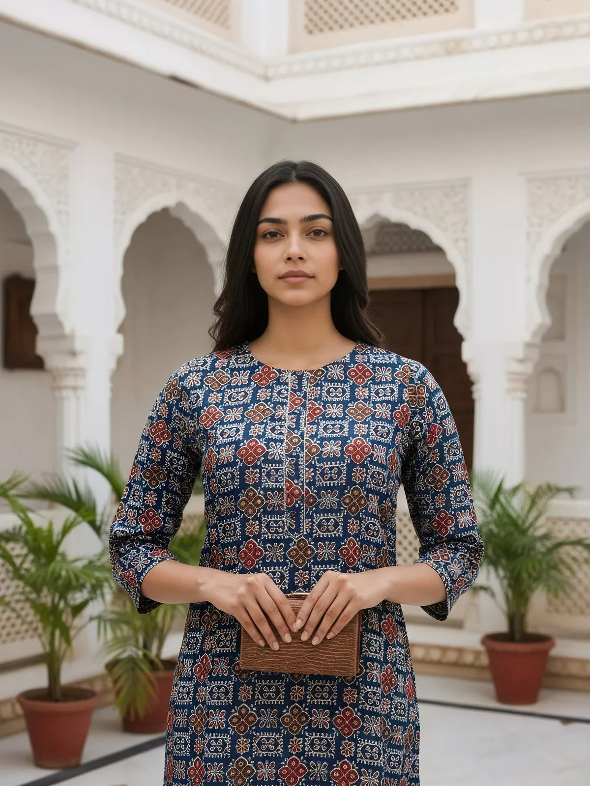 Buy Rayon Printed Straight Knee Length Kurta-Blue