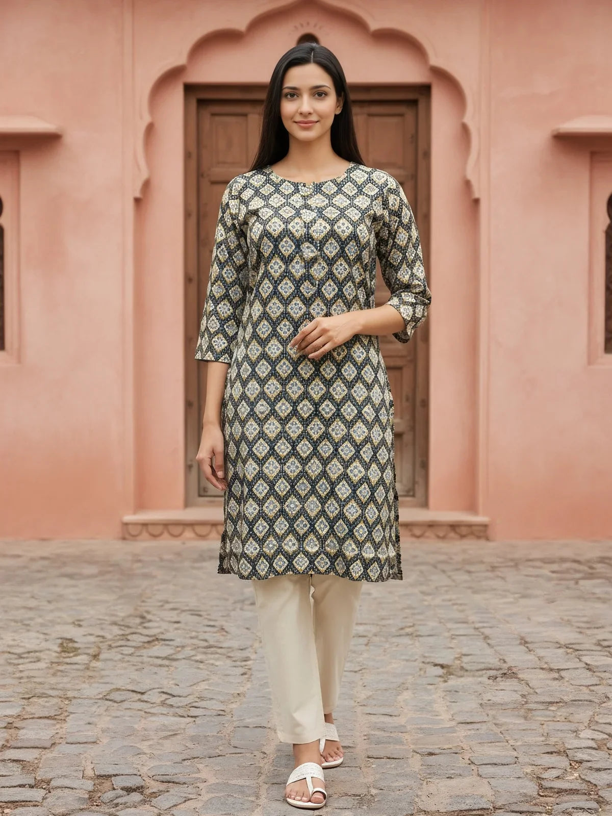 Buy Rayon Printed Straight Knee Length Kurta-Green