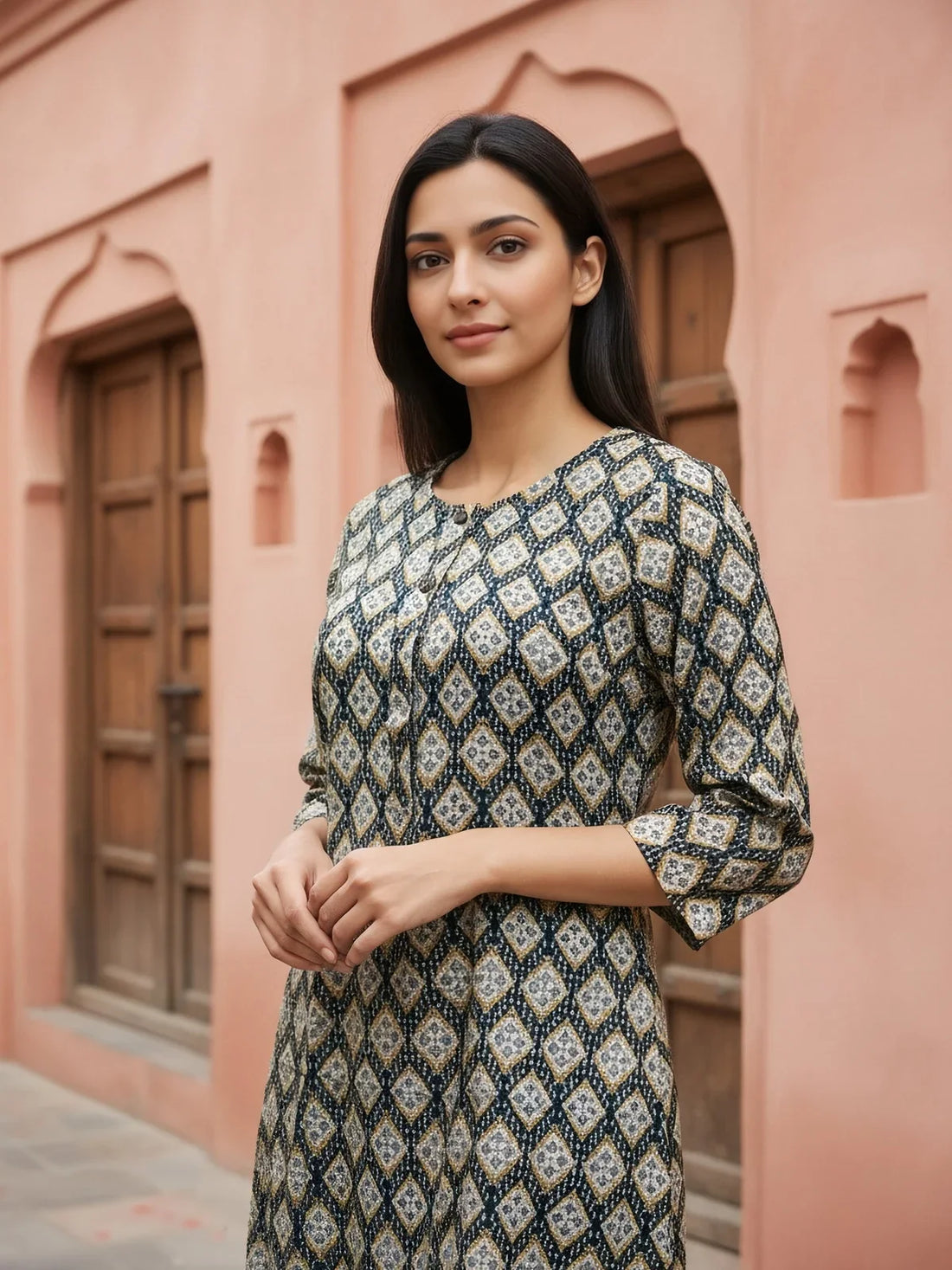 Buy Rayon Printed Straight Knee Length Kurta-Green