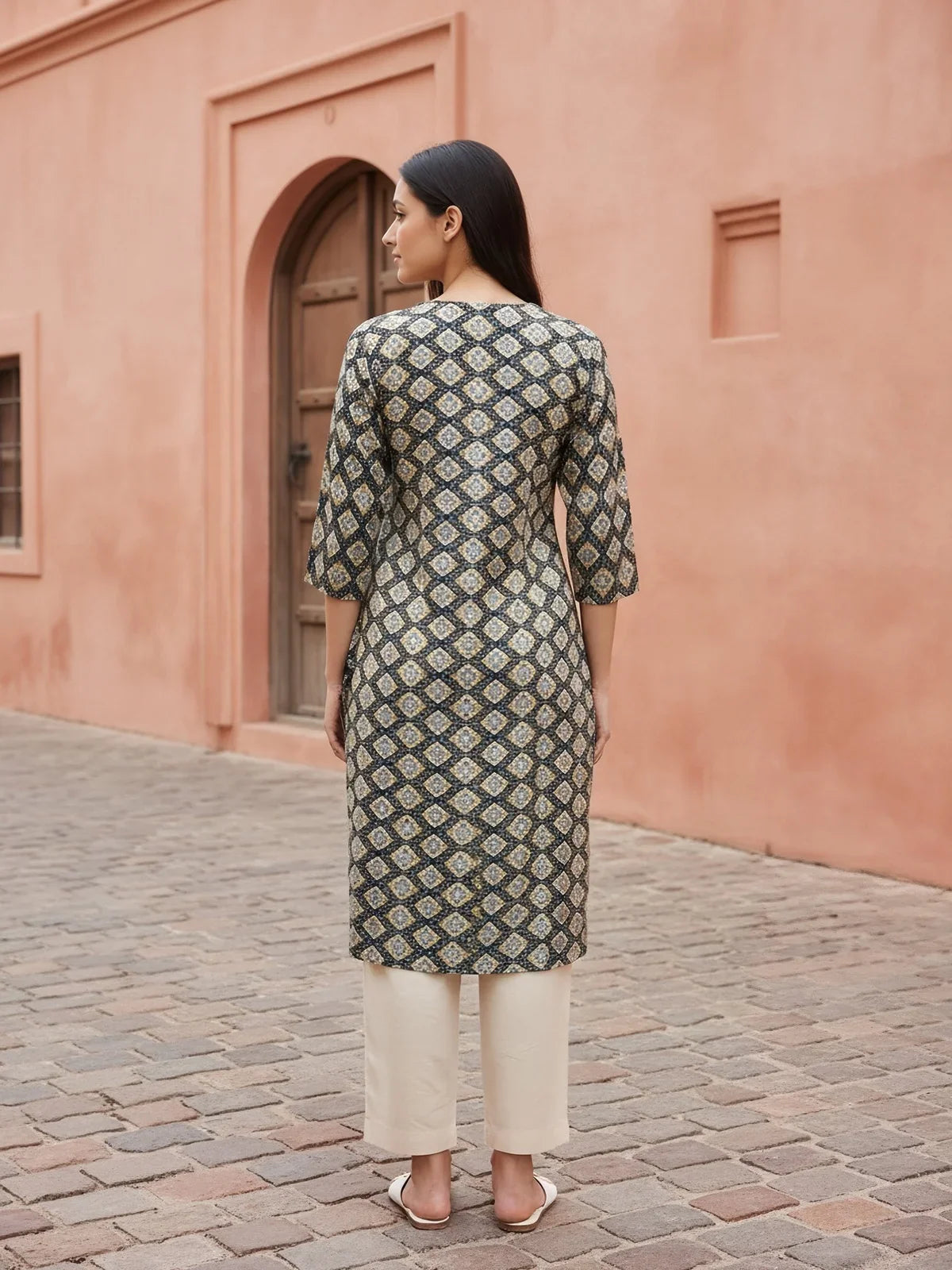Buy Rayon Printed Straight Knee Length Kurta-Green