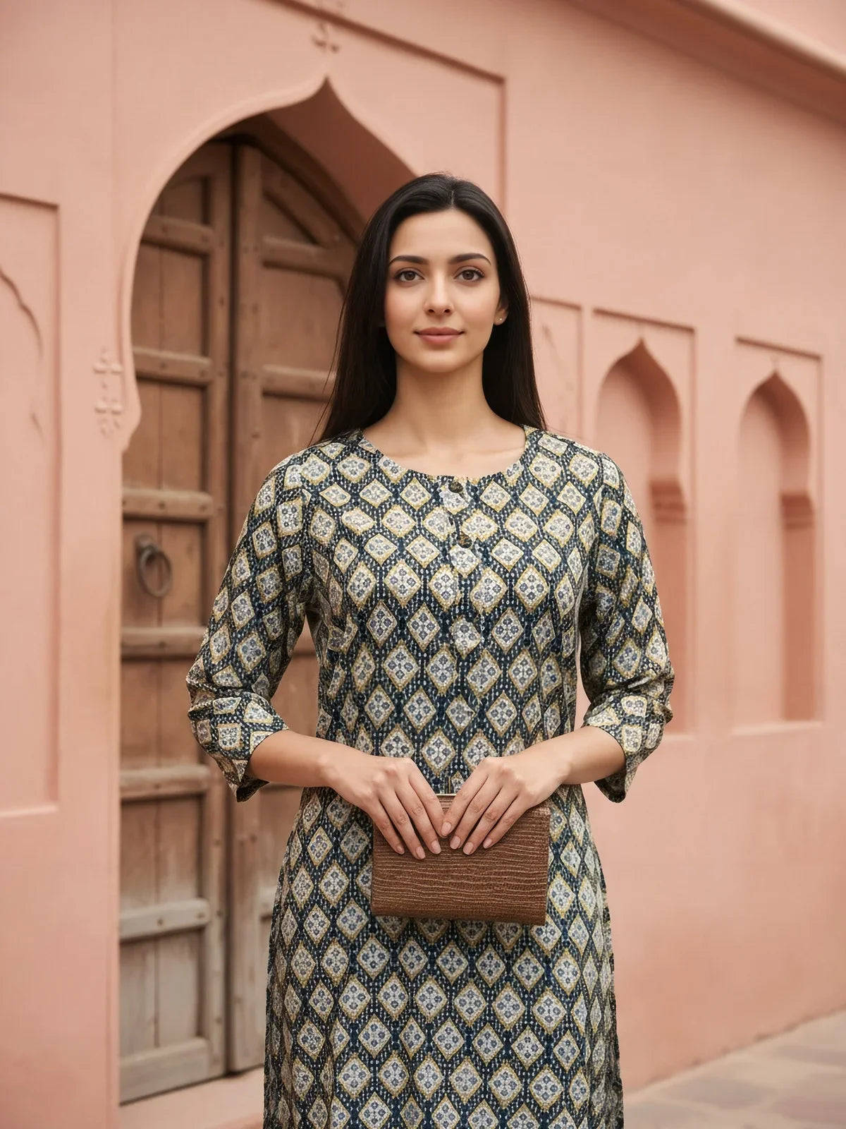 Buy Rayon Printed Straight Knee Length Kurta-Green