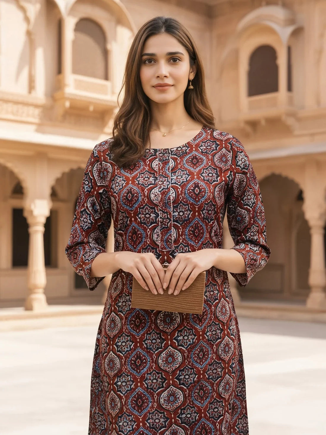 Buy Rayon Printed Straight Knee Length Kurta-Maroon