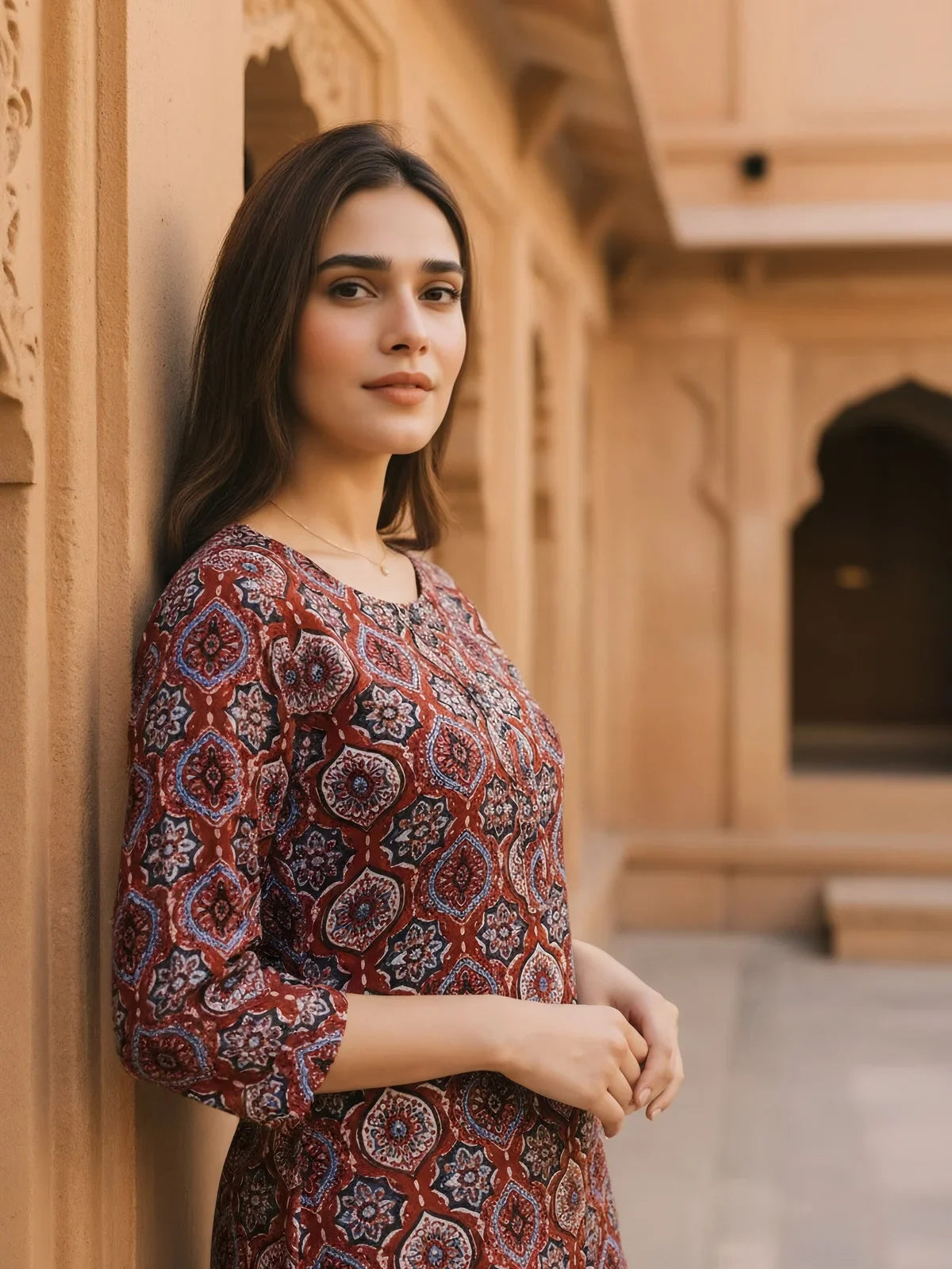 Buy Rayon Printed Straight Knee Length Kurta-Maroon