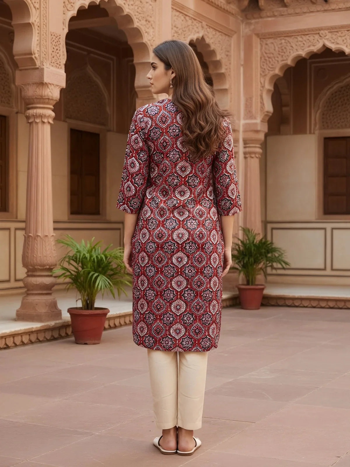 Buy Rayon Printed Straight Knee Length Kurta-Maroon