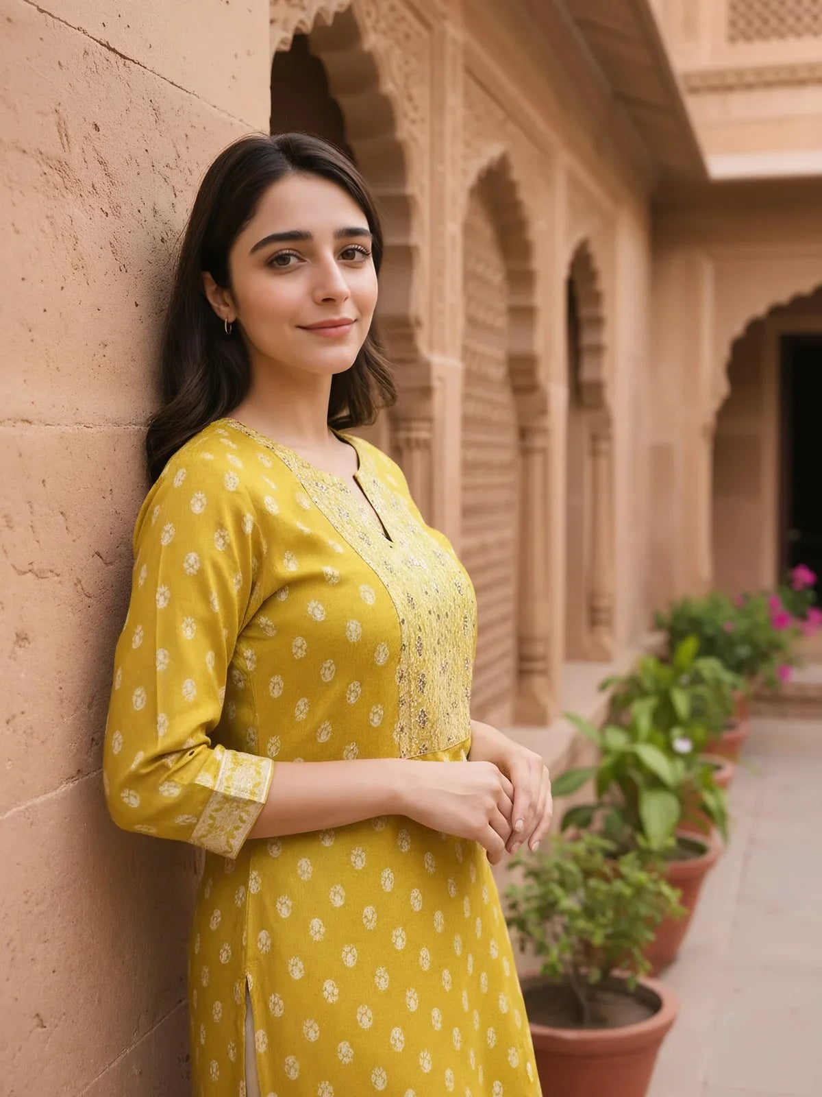 Buy Rayon Embroidered Straight Calf Length Kurta-Mustard