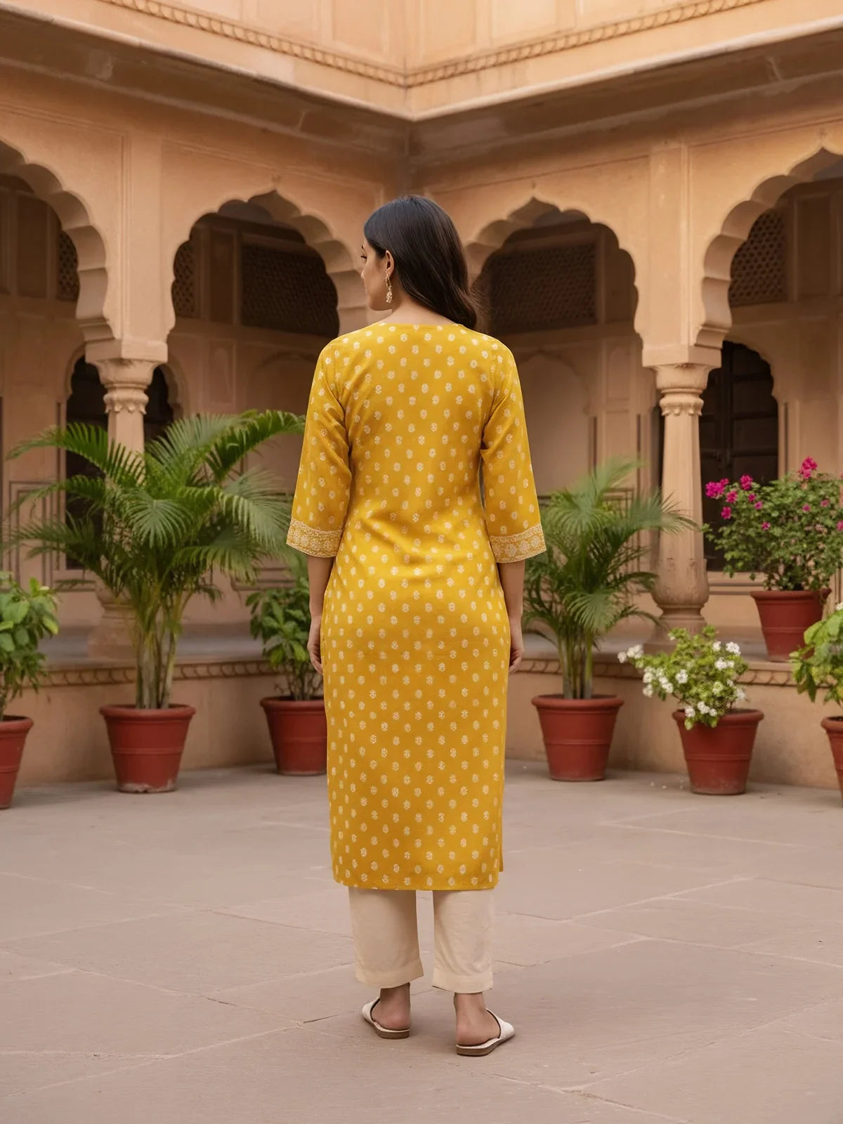 Buy Rayon Embroidered Straight Calf Length Kurta-Mustard