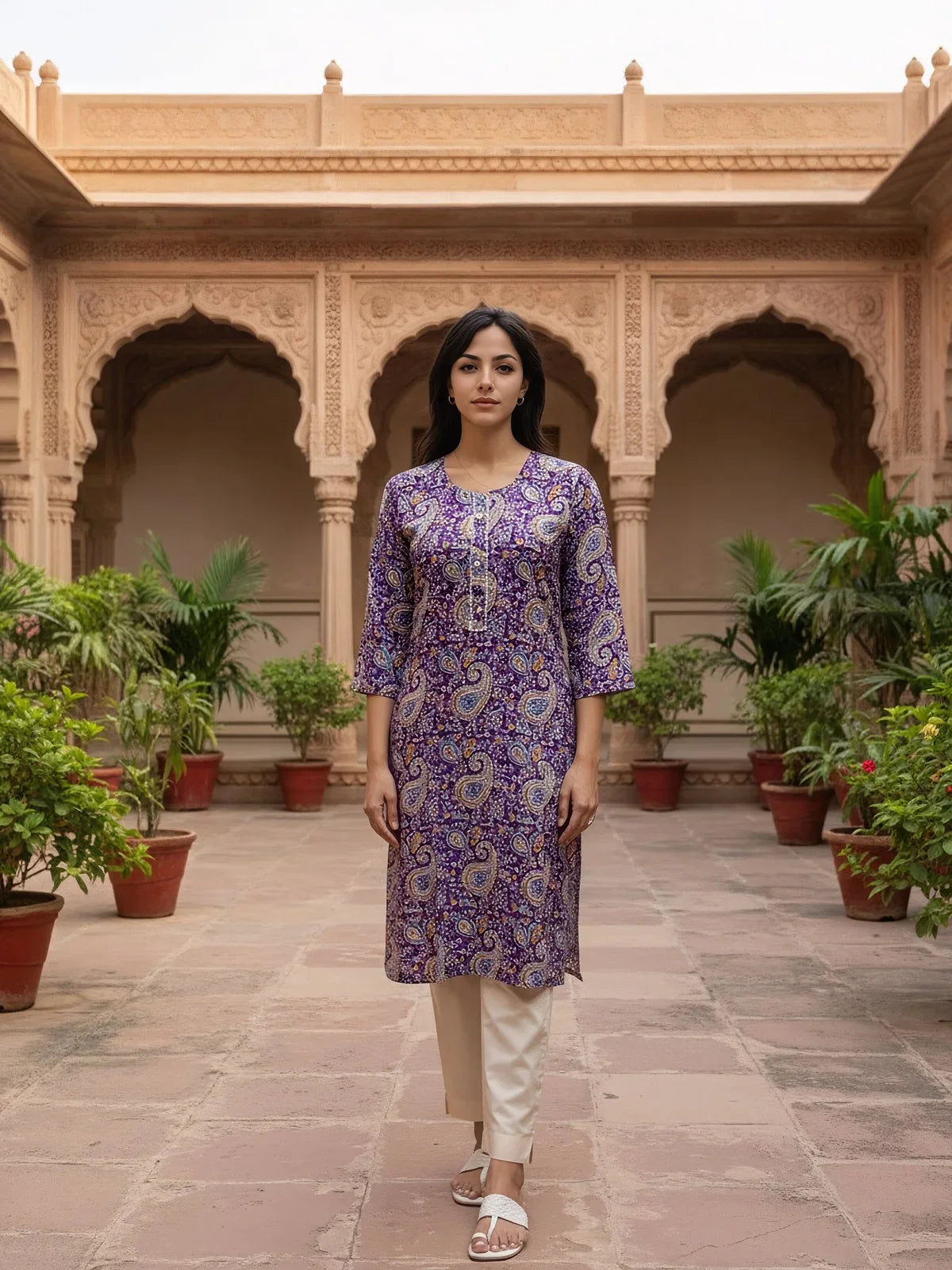 Buy Rayon Printed Straight Knee Length Kurta-Purple