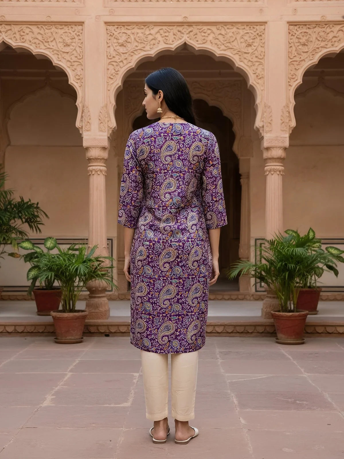 Buy Rayon Printed Straight Knee Length Kurta-Purple