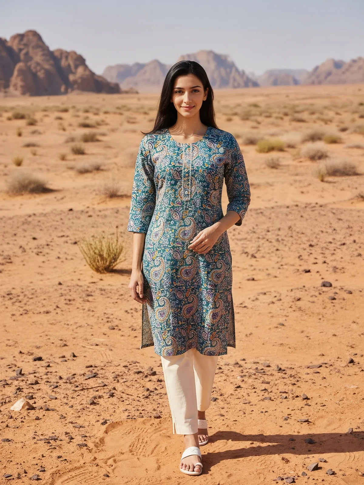 Buy Rayon Printed Straight Knee Length Kurta-Sea Green