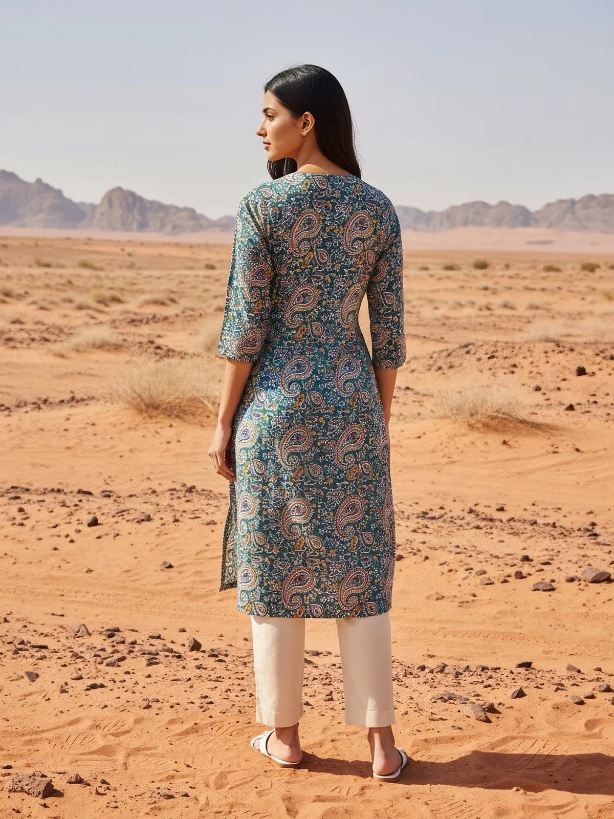 Buy Rayon Printed Straight Knee Length Kurta-Sea Green