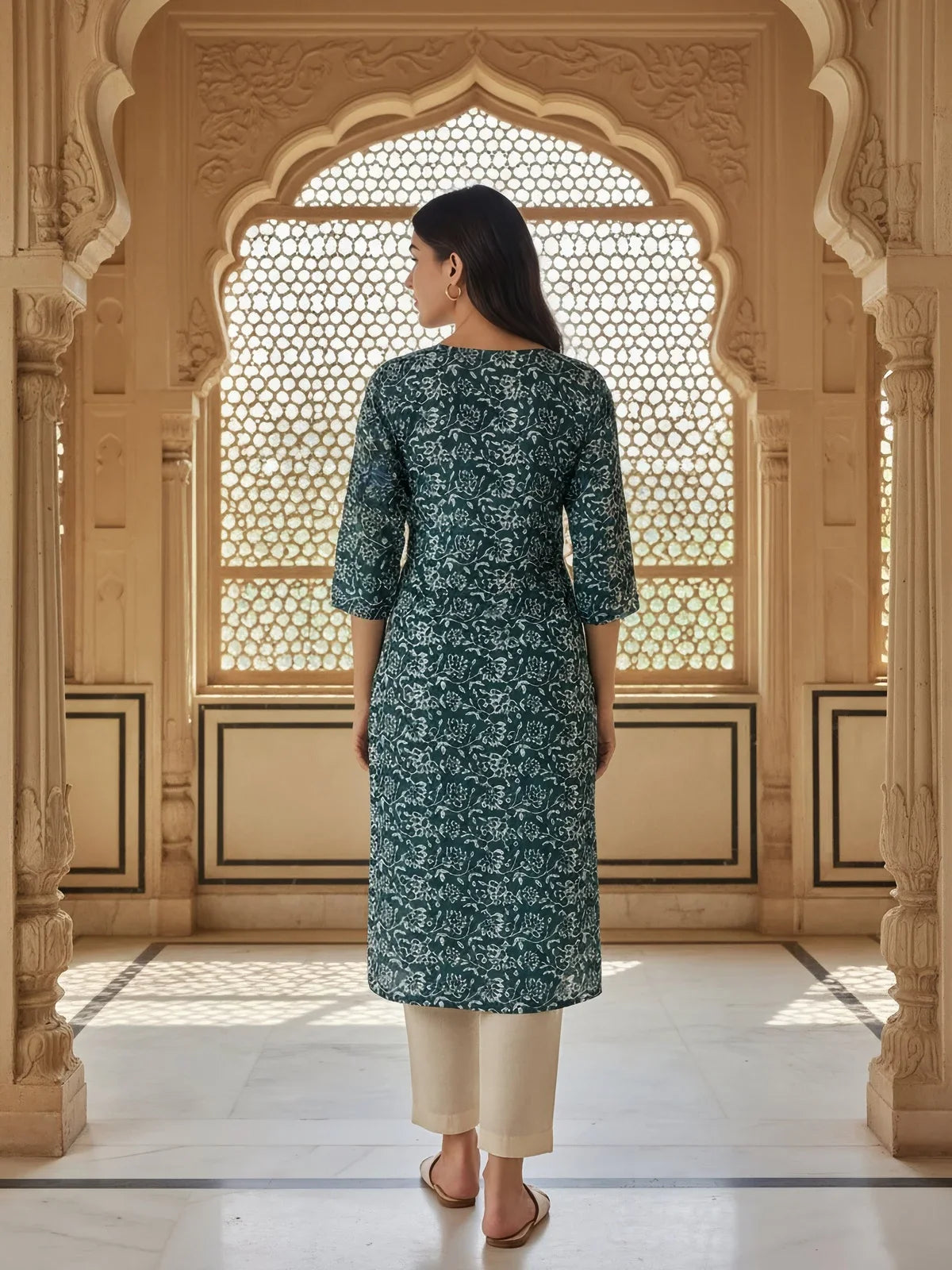 Buy Rayon Printed Straight Knee Length Kurta-Teal
