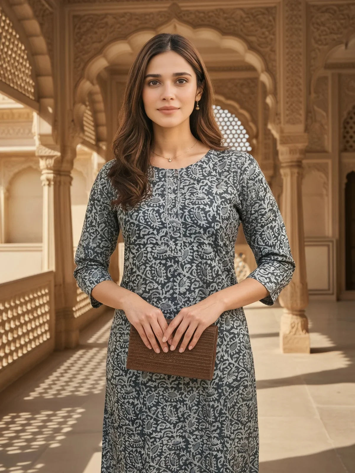 Buy Rayon Printed Straight Knee Length Kurta-Grey