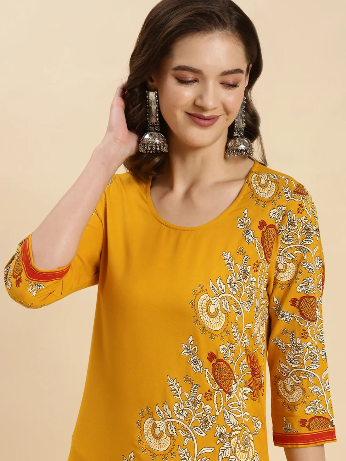 Buy Rayon Printed Straight Calf Length Kurta-Mustard