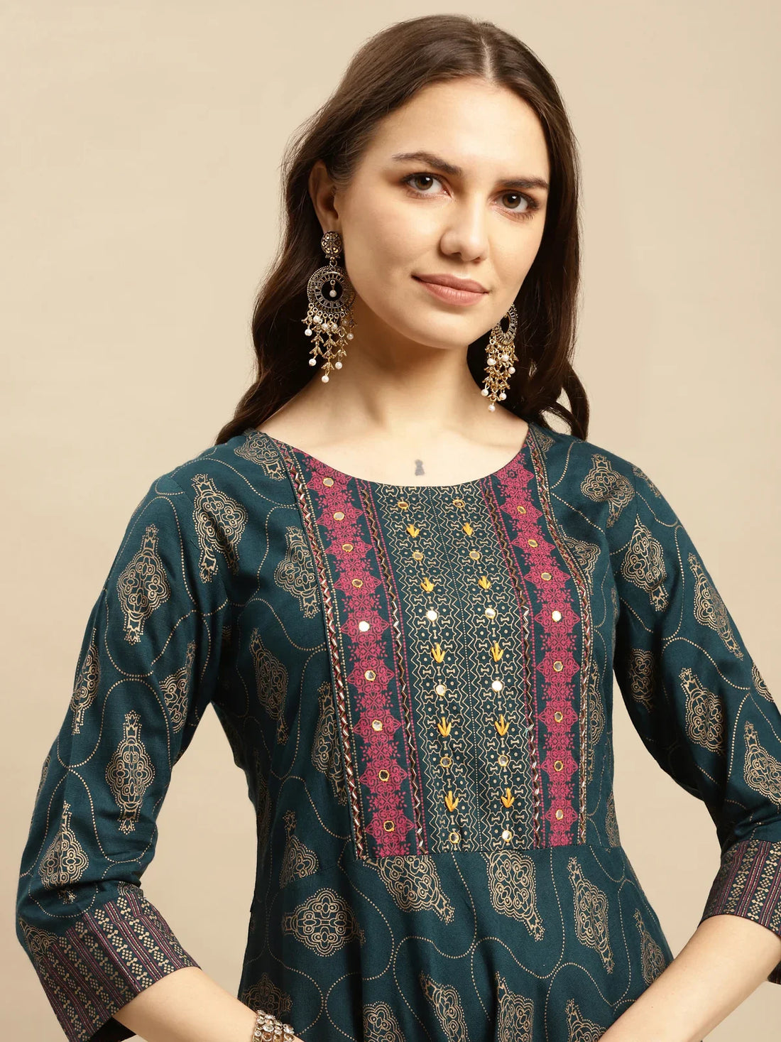 Buy Rayon Embroidered Anarkali Calf Length Kurta-Teal
