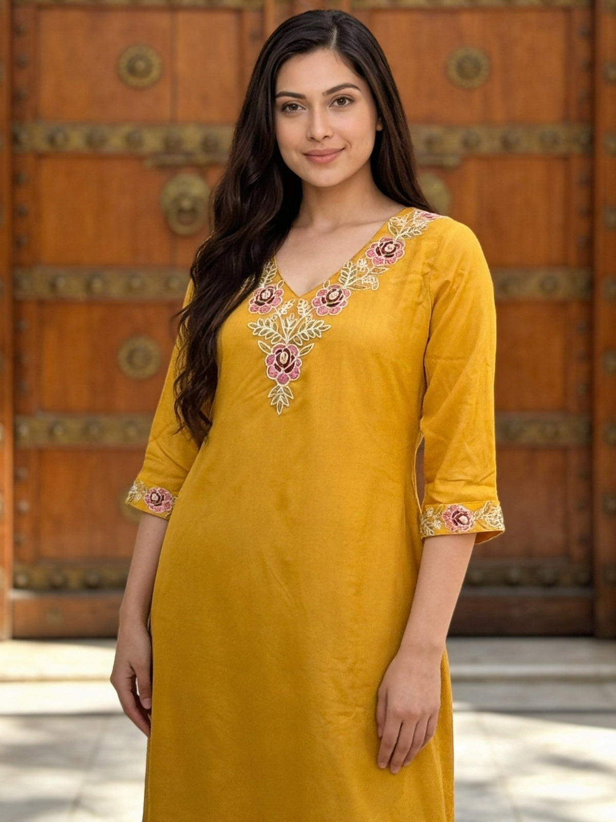 Rayon Embroidered Straight Calf Length Kurta