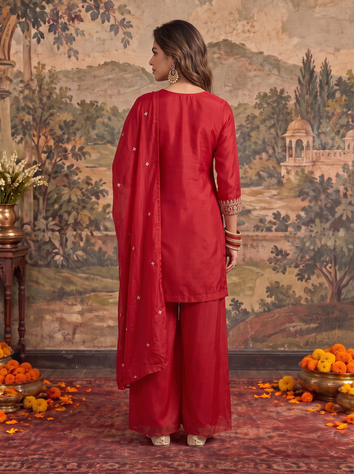 Viscose Embroidered Straight Thigh Length Kurta With Pant and Dupatta