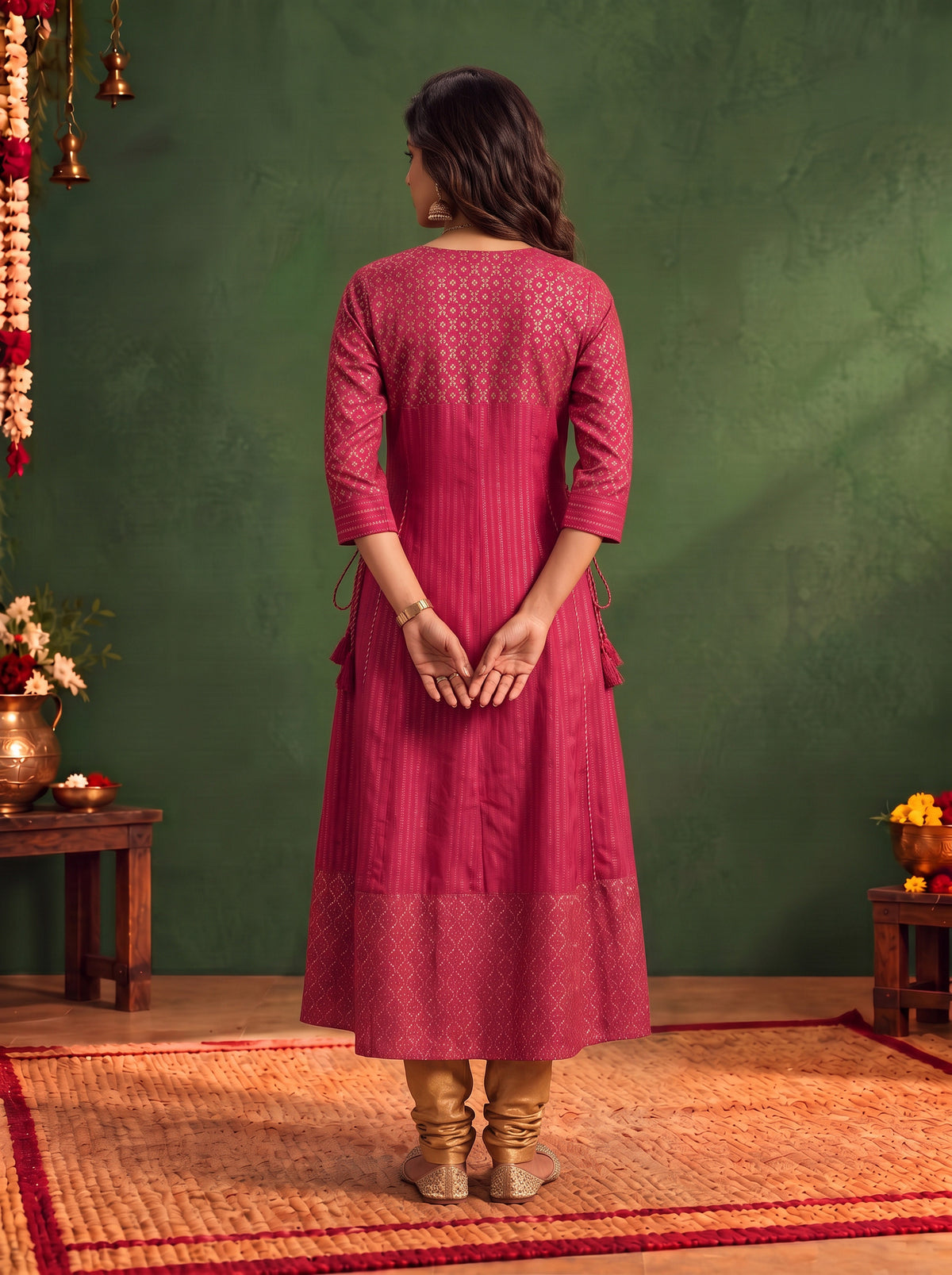 Viscose Embroidered Flared Calf Length Kurta