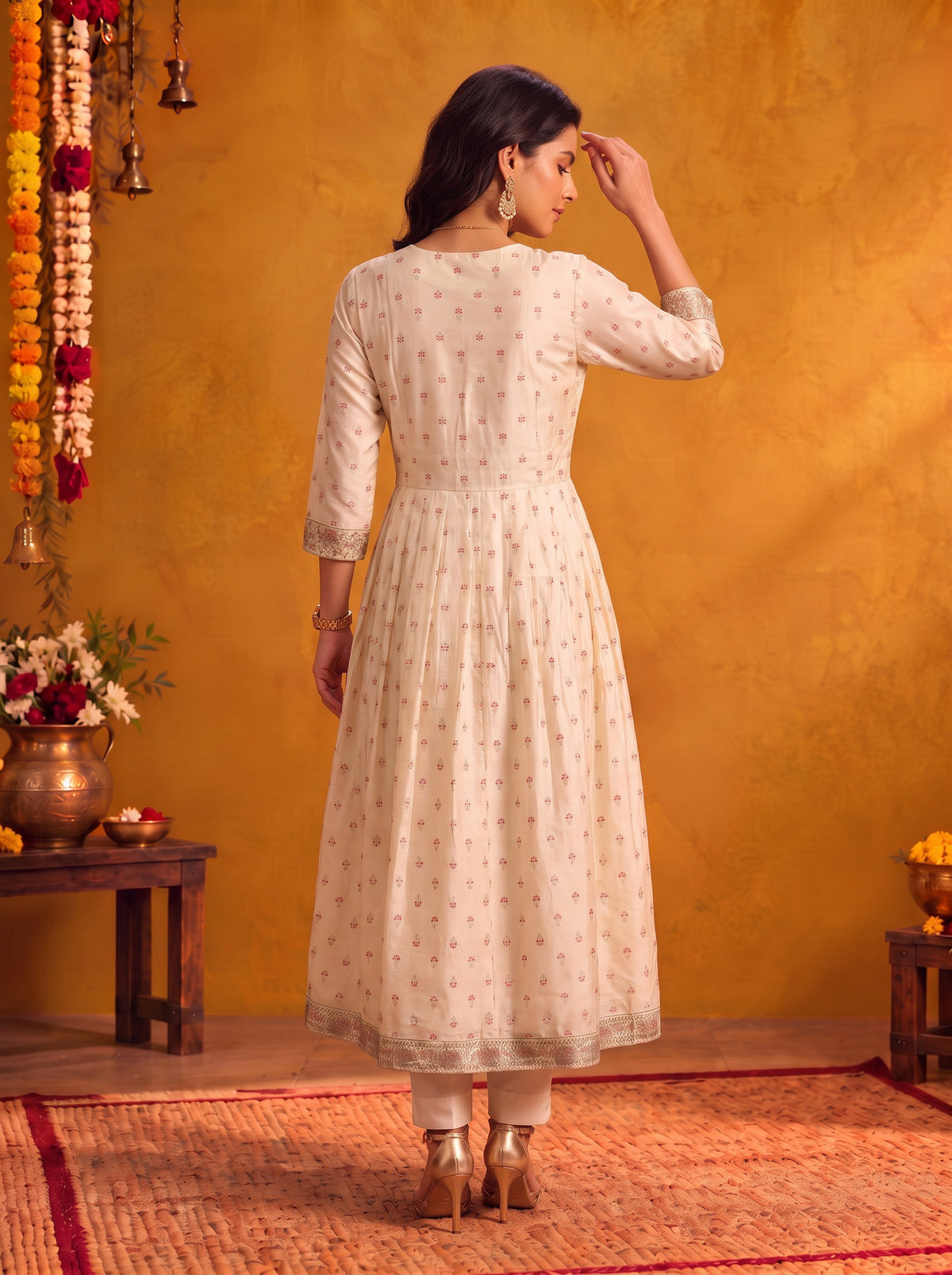 Buy Viscose Embroidered Flared Calf Length Kurta-White