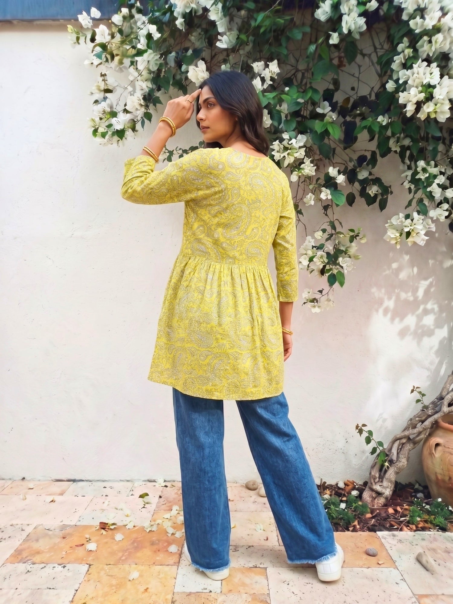 Buy Rayon Embroidered Peplum Short Length Short Kurta-Yellow