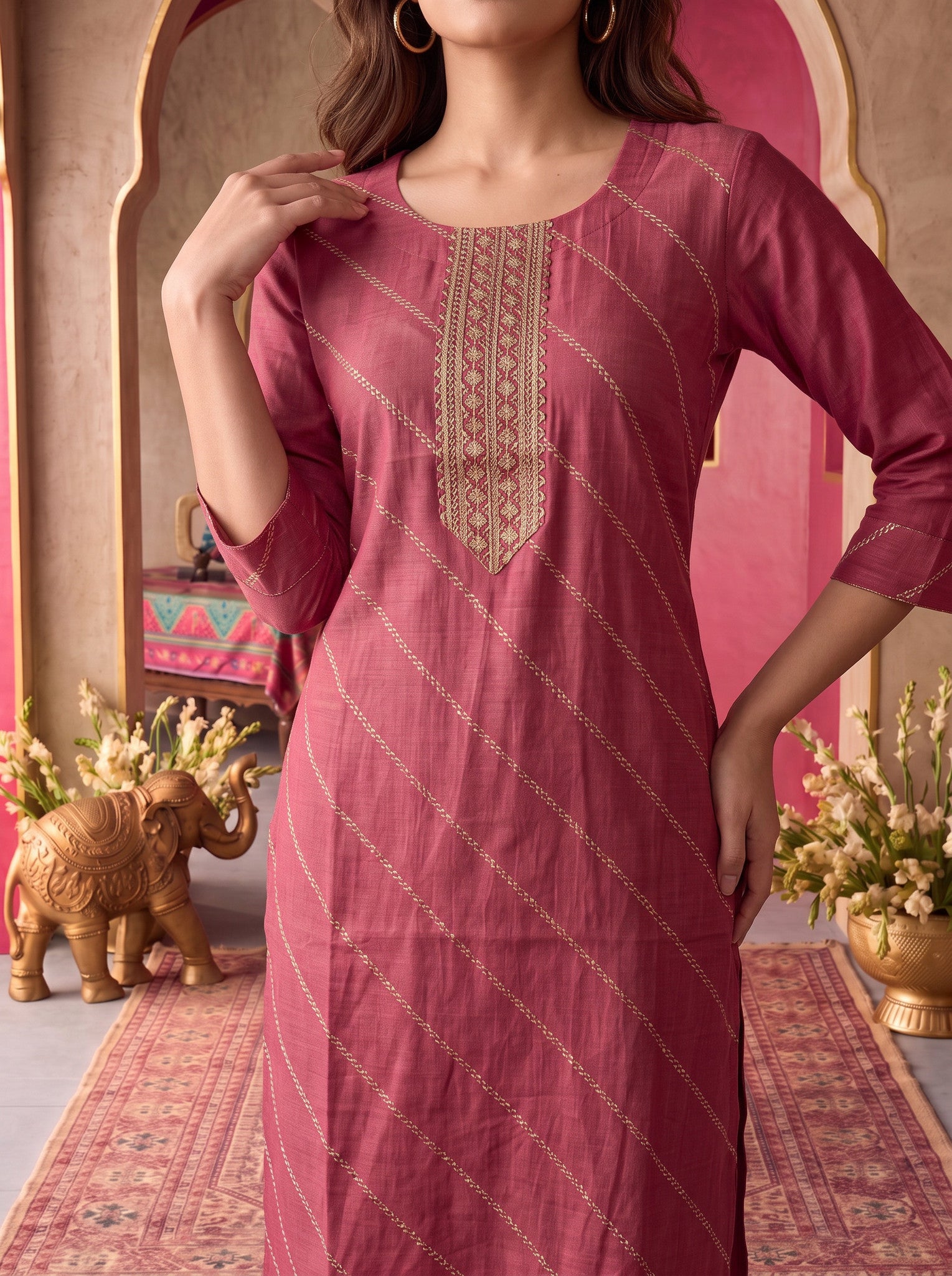 Viscose Embroidered Straight Calf Length Kurta