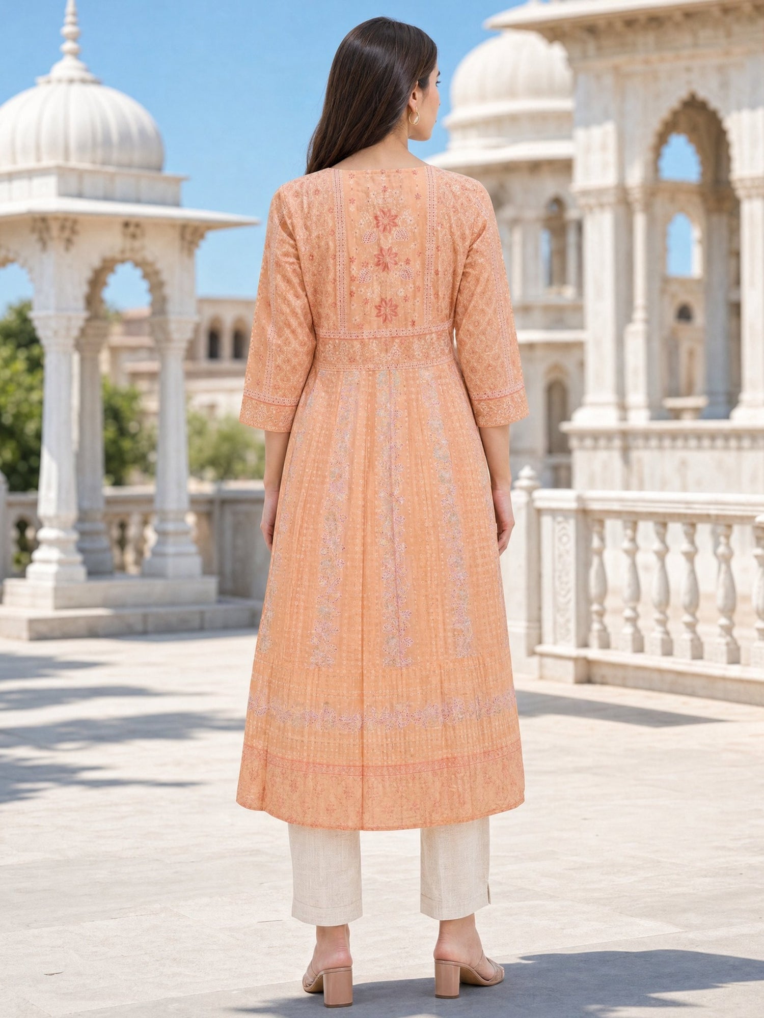 Cotton Embroidered Flared Calf Length Kurta