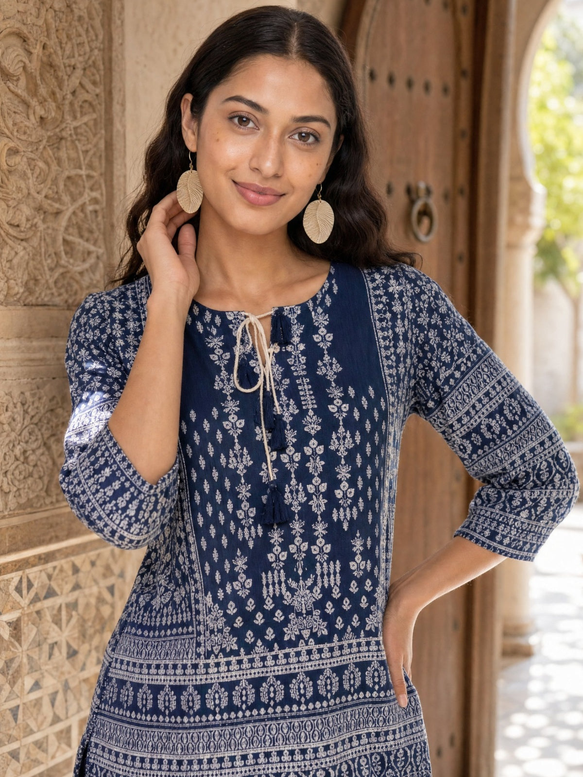 Buy Rayon Printed Straight Short Length Short Kurta-Navy