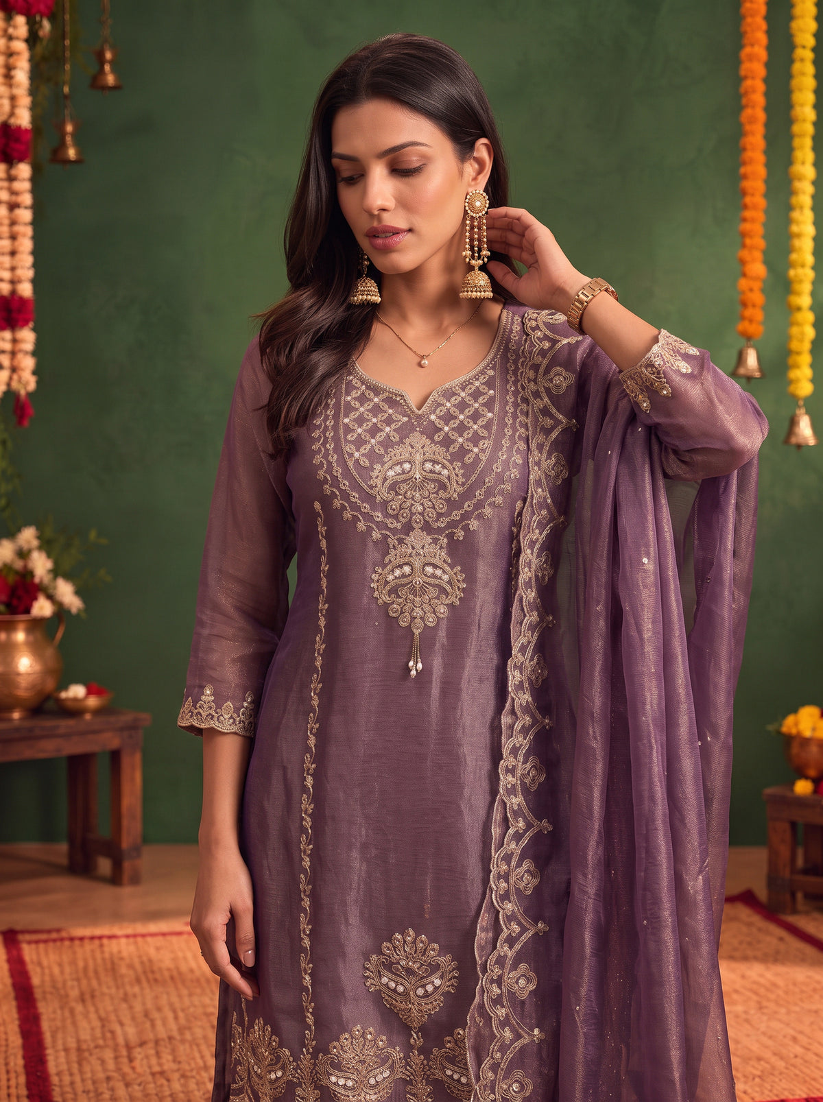 Viscose Embroidered Straight Knee Length Kurta With Pant and Dupatta