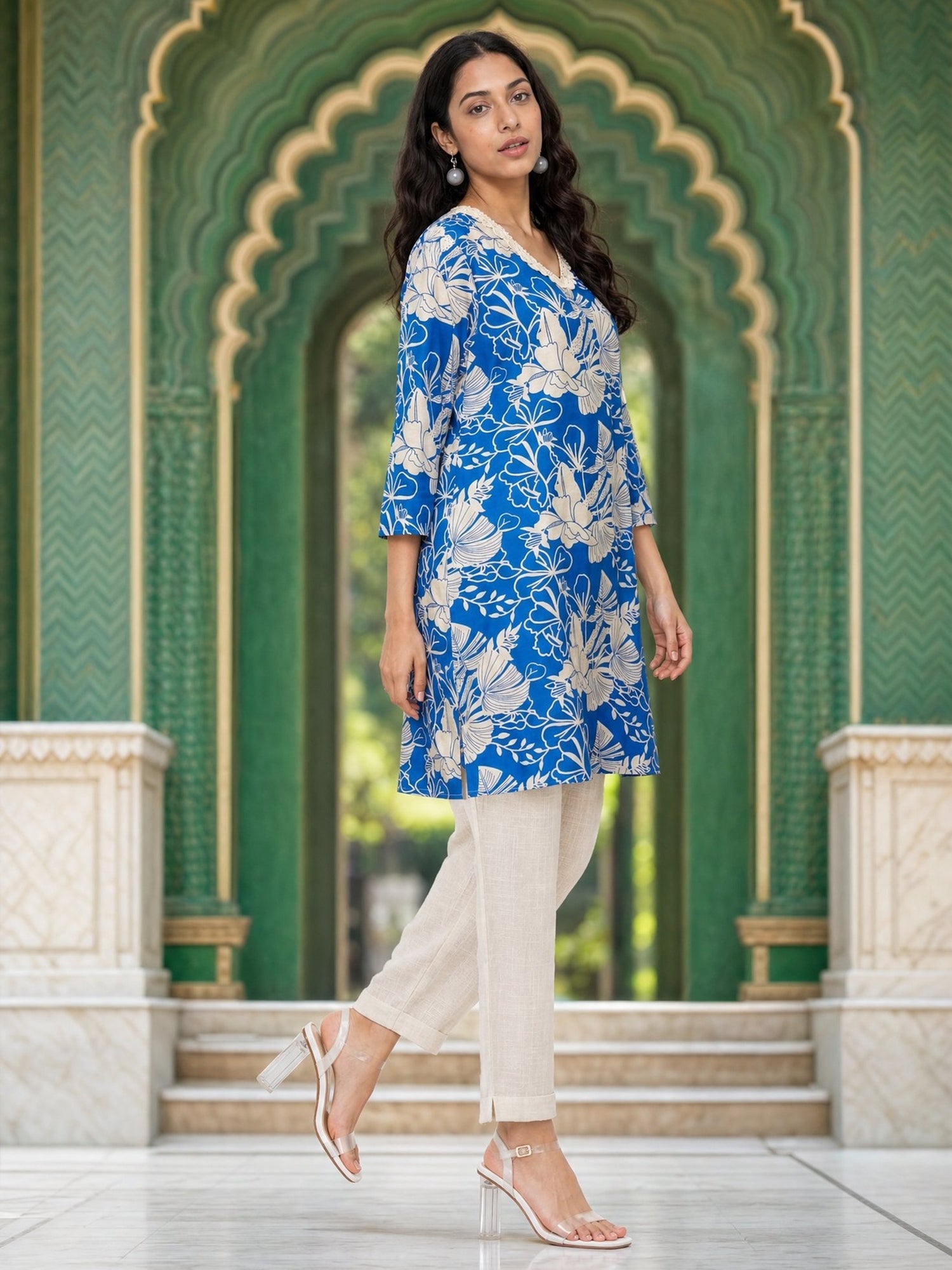 Buy Rayon Printed Straight Knee Length Kurta-Blue
