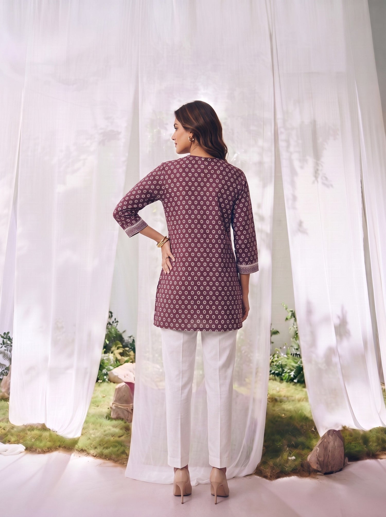 Buy Rayon Printed Straight Short Length Short Kurta-Brown